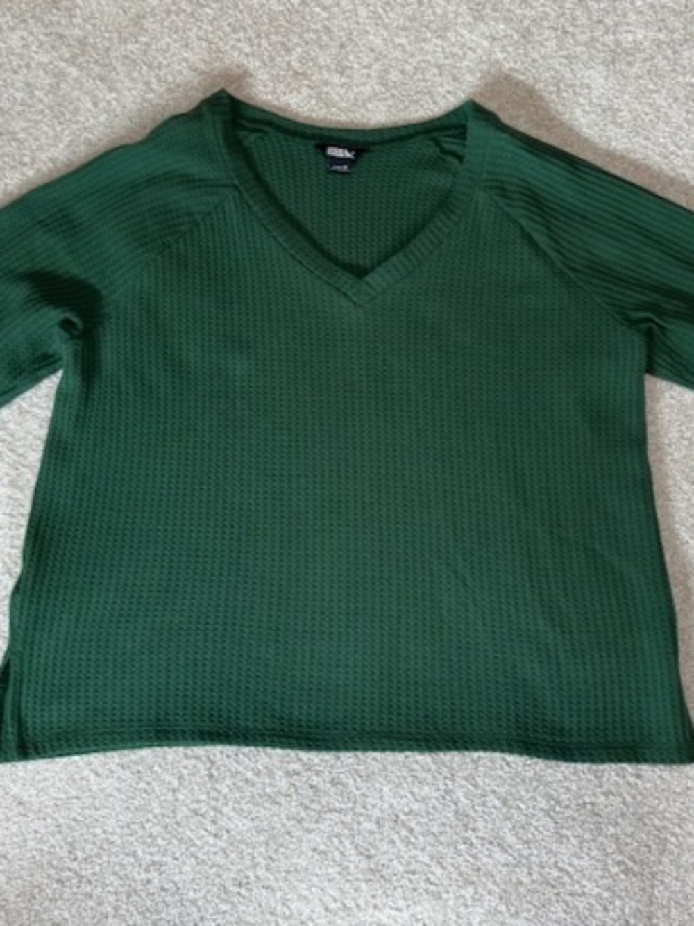 Eddie Bauer Thermal Knit Vee Neck Top Long Sleeves Women's Medium Green